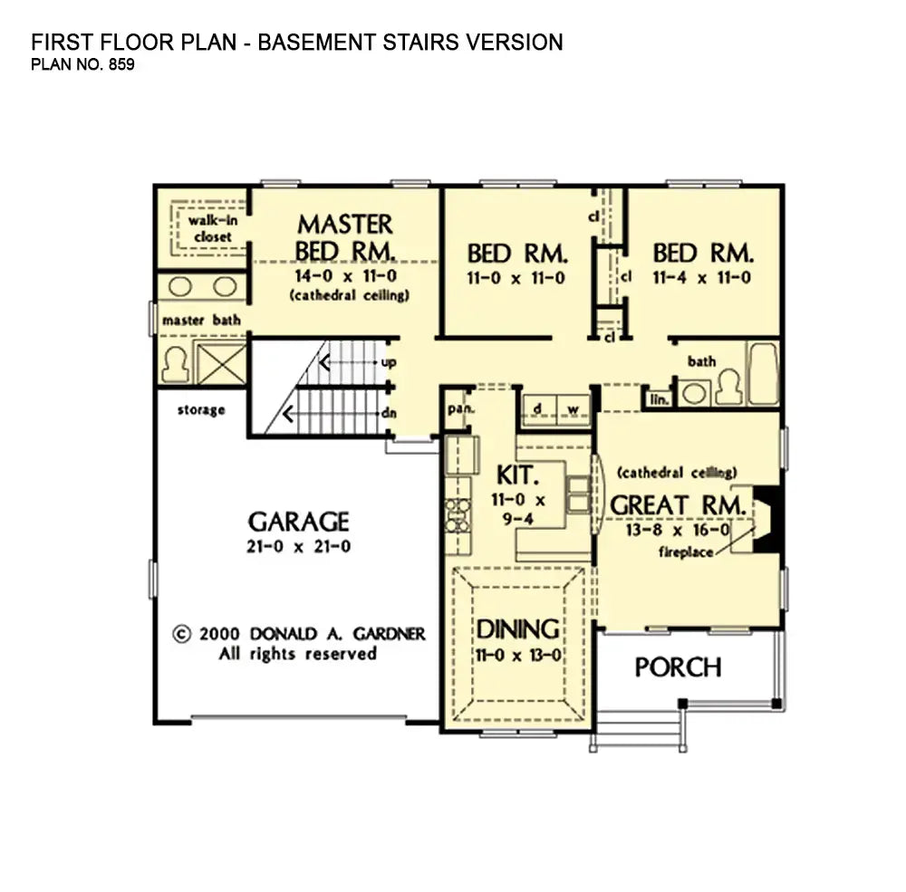 This is the first floor plan image for simple house plan 859 The Tolliver if the home is built over a basement