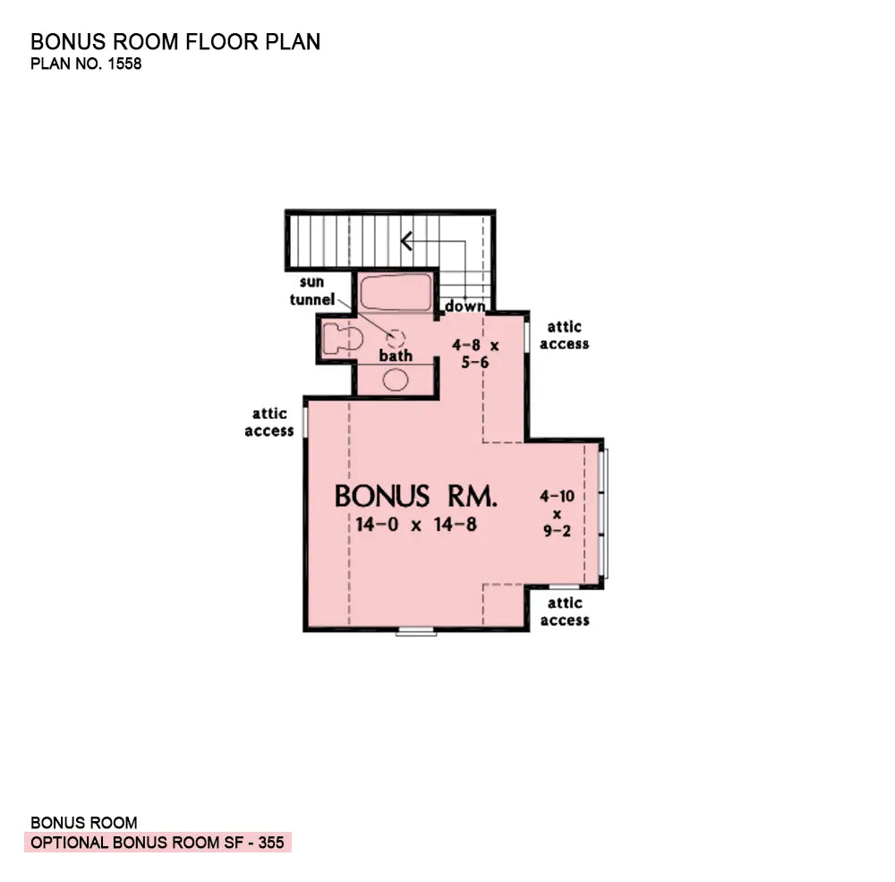 This is the bonus room floor plan image for three bedroom house plan 1558 The Torrance