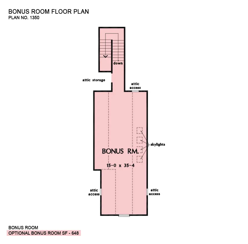 This is the bonus room floor plan image for family house plan 1350 The Travis