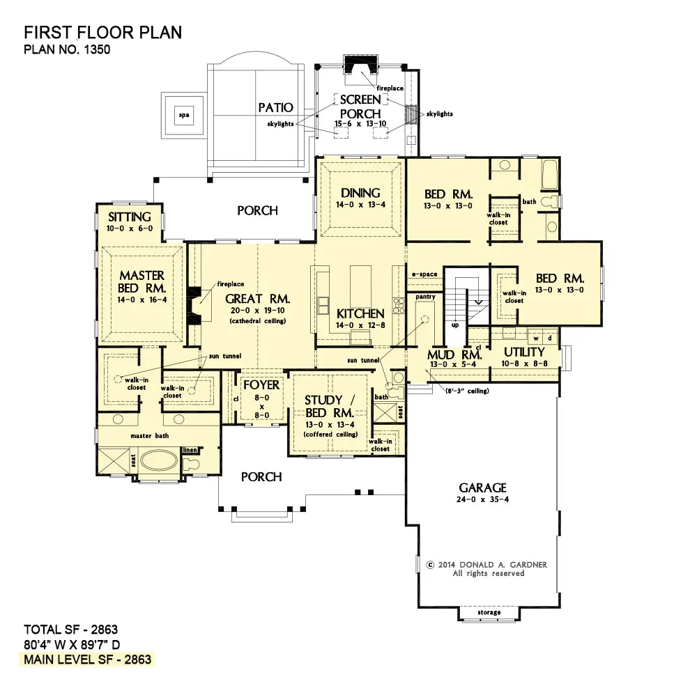 This is the first floor plan image for craftsman house plan 1350 The Travis