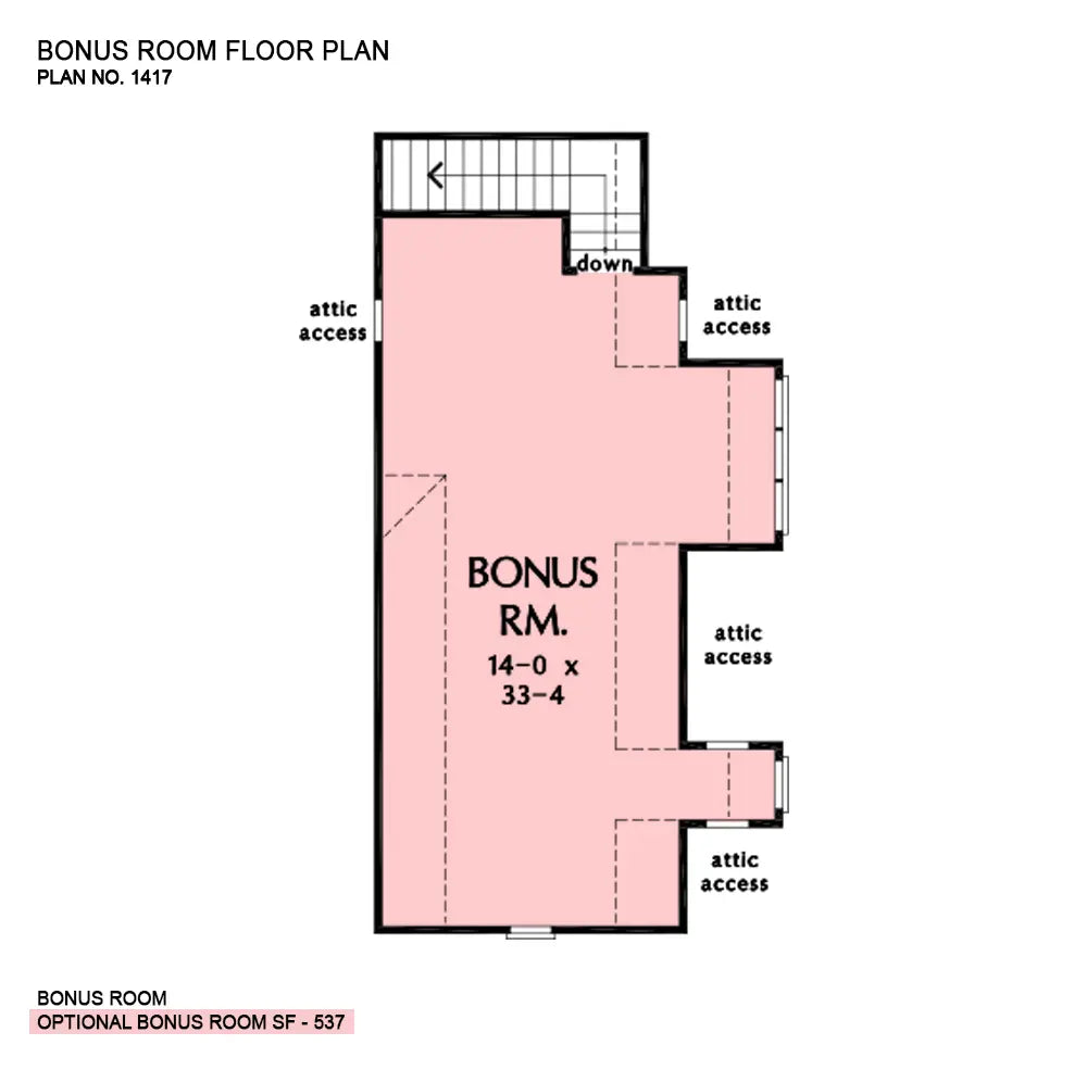 This is the bonus room floor plan image for house plan 1417 The Trenton