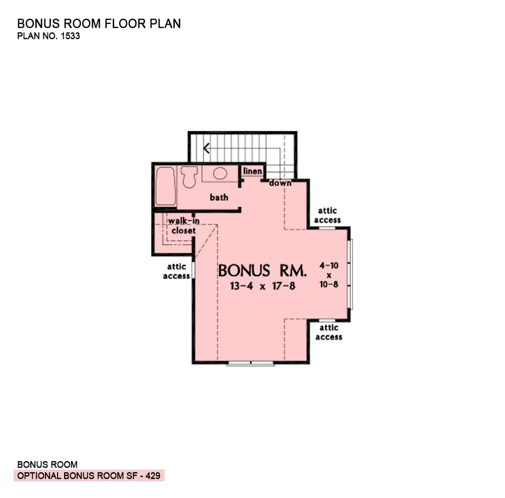 This is the bonus room floor plan image for cottage house plan 1533 The Trevor