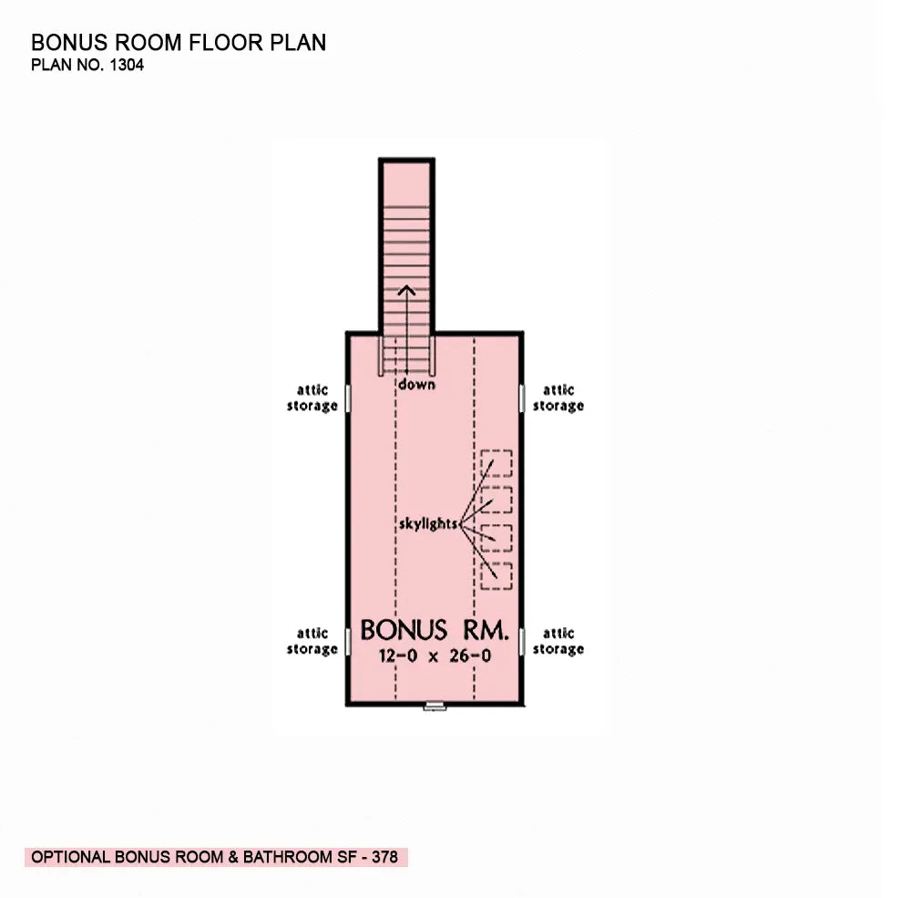 This is the bonus room floor plan image for traditional house plan 1304 The Trinity