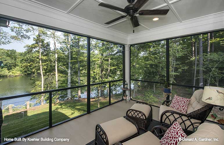 Coffered ceiling in the screened in porch. The Tristan plan 1311.