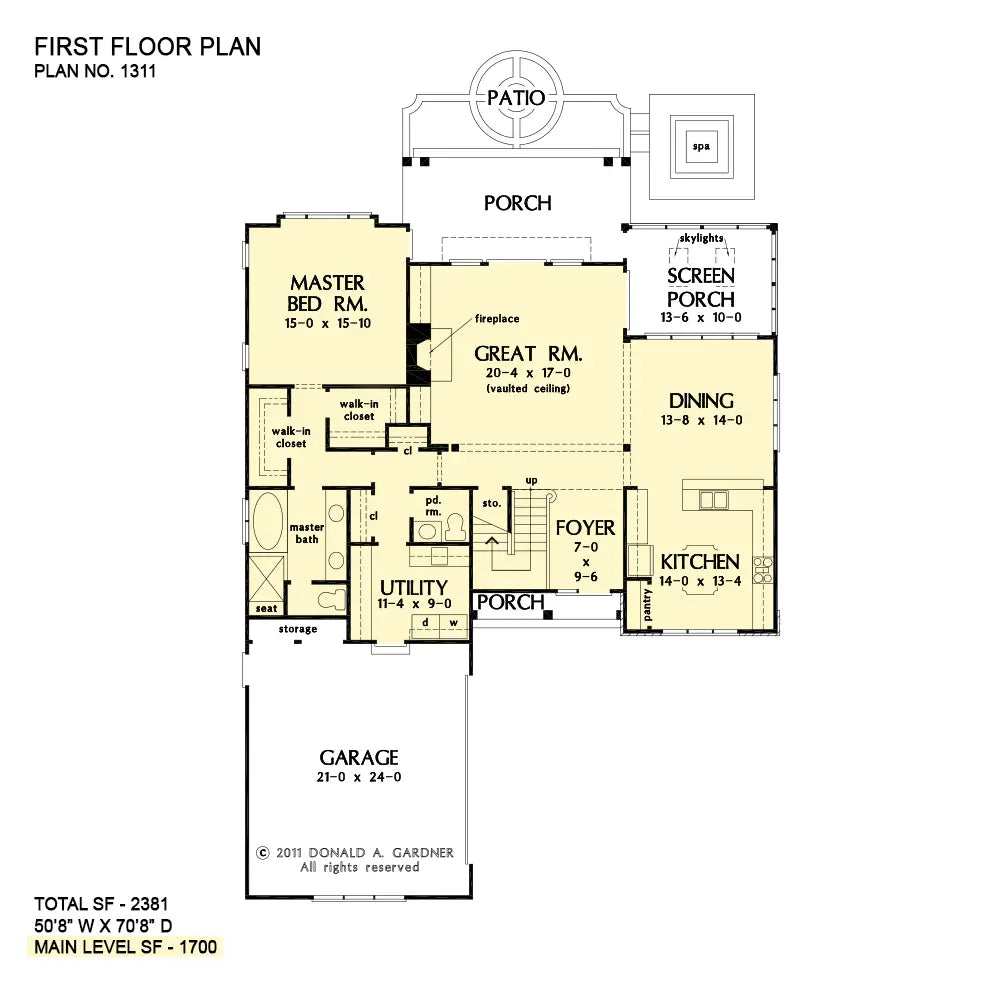 This is the first floor plan image for two story house plan 1311 The Tristan