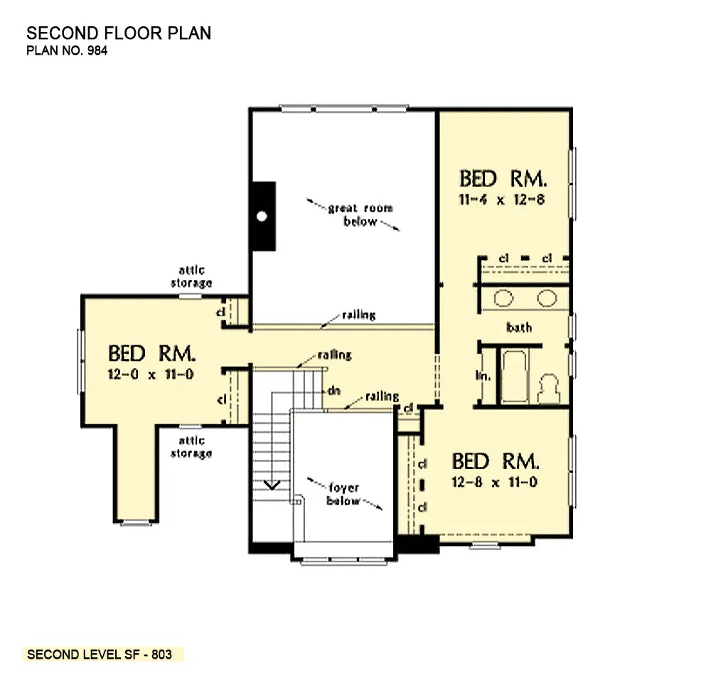 This is the second floor plan image for farmhouse plan 984 The Trotterville