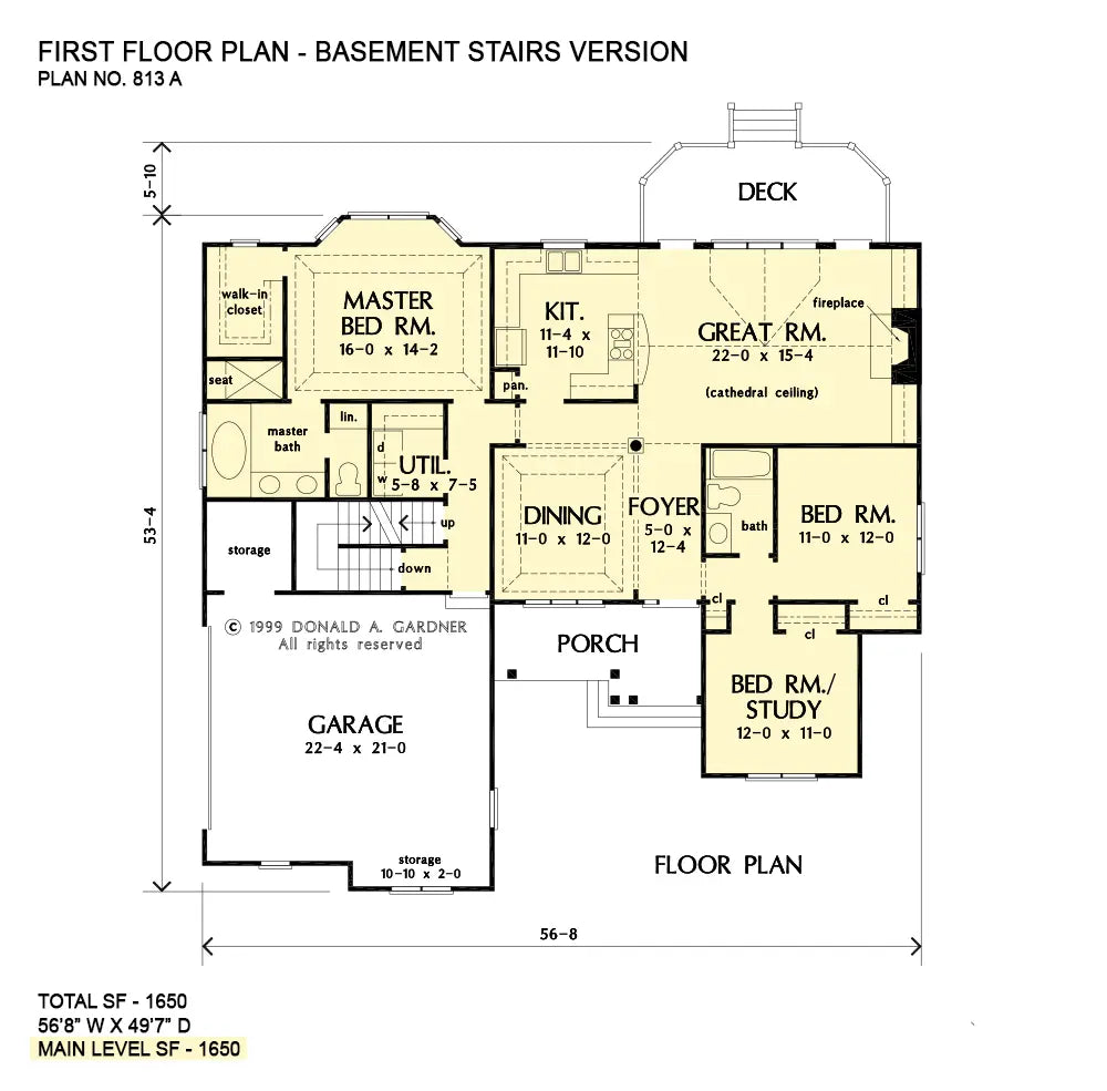 This is the first floor plan image for ranch house plan 813 The Truesdale if the home is built over a basement