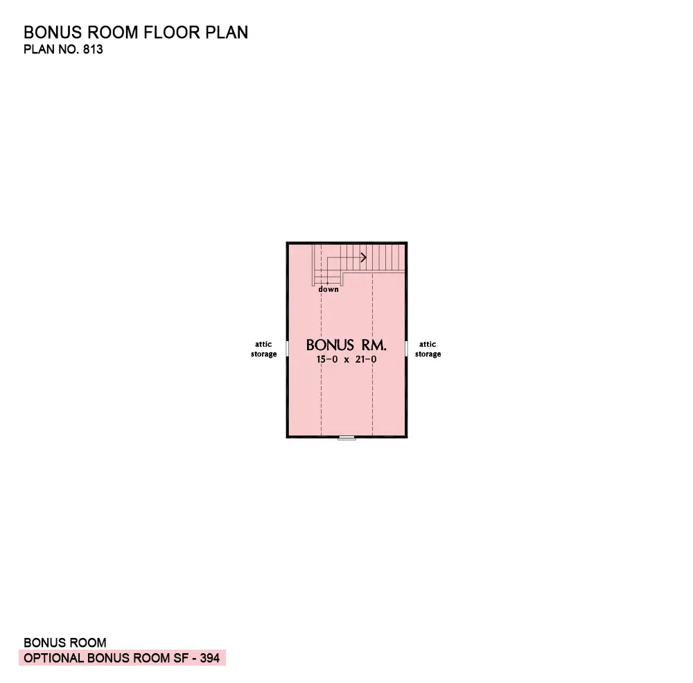 This is the bonus room floor plan image for three bedroom house plan 813 The Truesdale