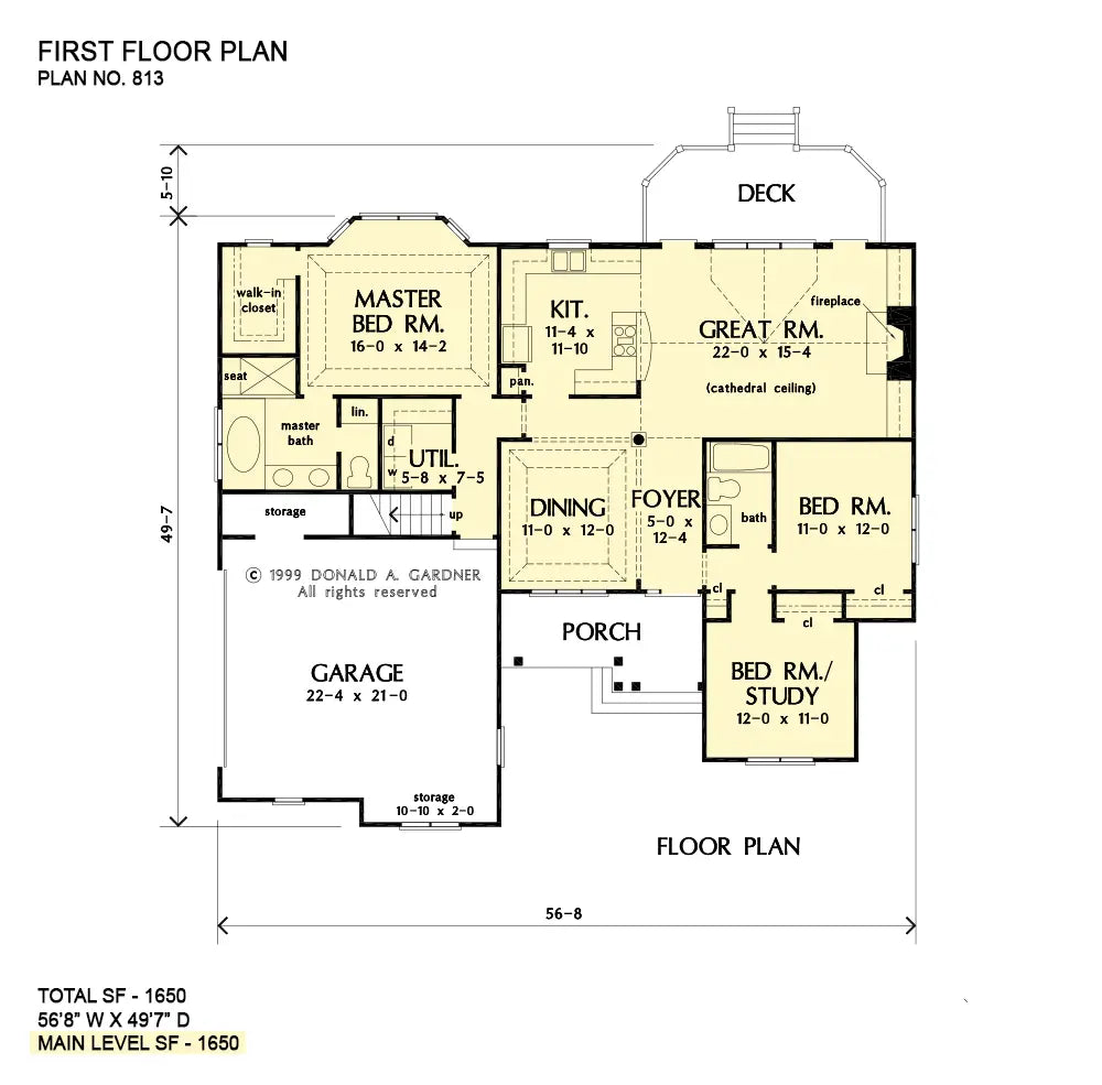 This is the first floor plan image for small house plan 813 The Truesdale