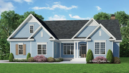 This is an illustration of the front of small house plan 813 The Truesdale