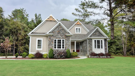 This is a photograph of the front of Small Craftsman house plan 1341 The Tucker as built by a customer