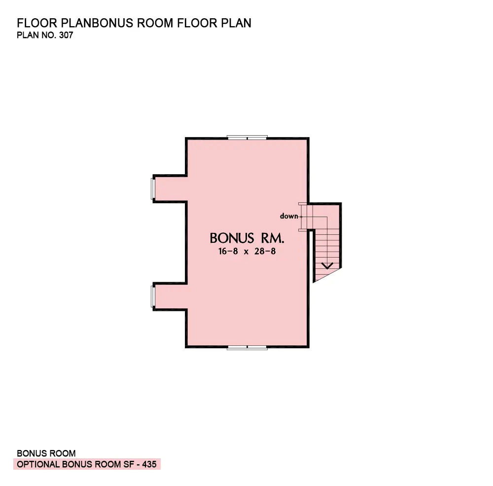 This is the bonus room floor plan image for five bedroom house plan 307 The Tyndal