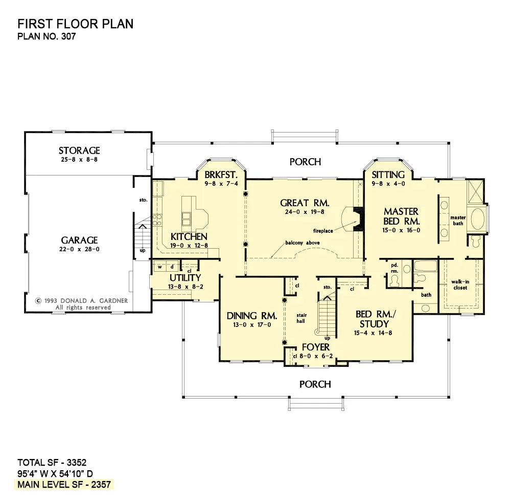 This is the first floor plan image for country house plan 307 The Tyndal