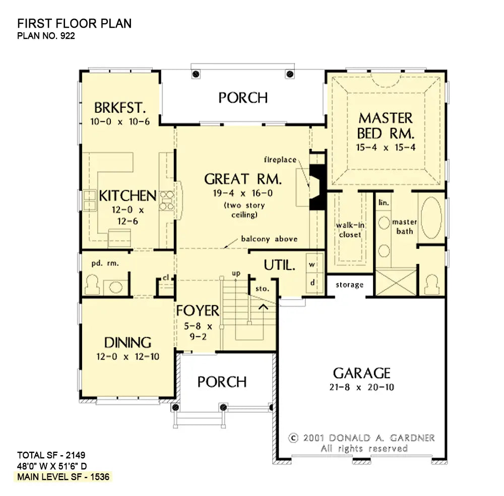 This is the first floor plan image for brick house plan 922 The Upright