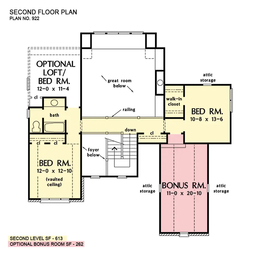 This is the second floor plan image for traditional house plan 922 The Upright