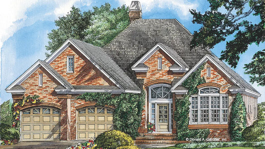 This is an illustration of the front of one story house plan 938 The Upton 