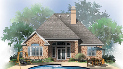 This is an illustration of the rear of brick house plan 938 The Upton