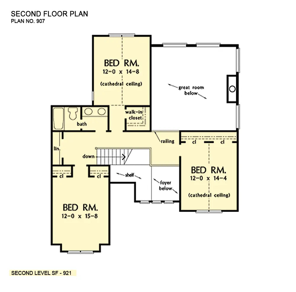 This is the second floor plan image for four bedroom house plan 907 The Valencia