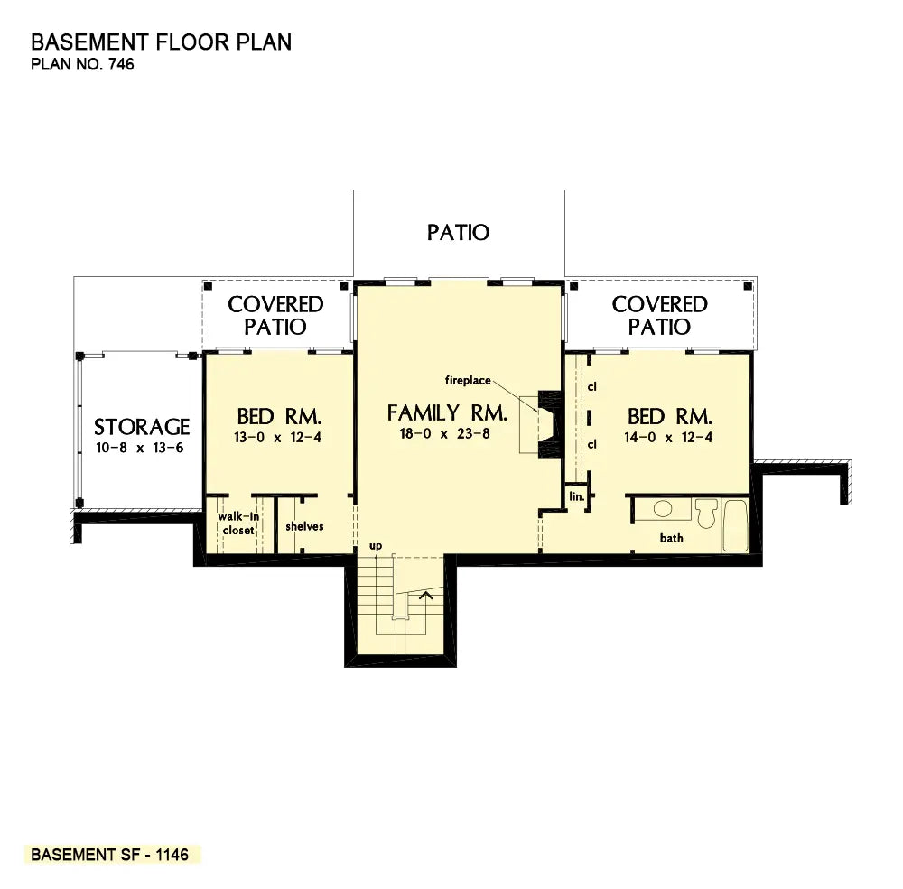 This is the basement floor plan image for walkout basement house plan 746 The Vandenberg