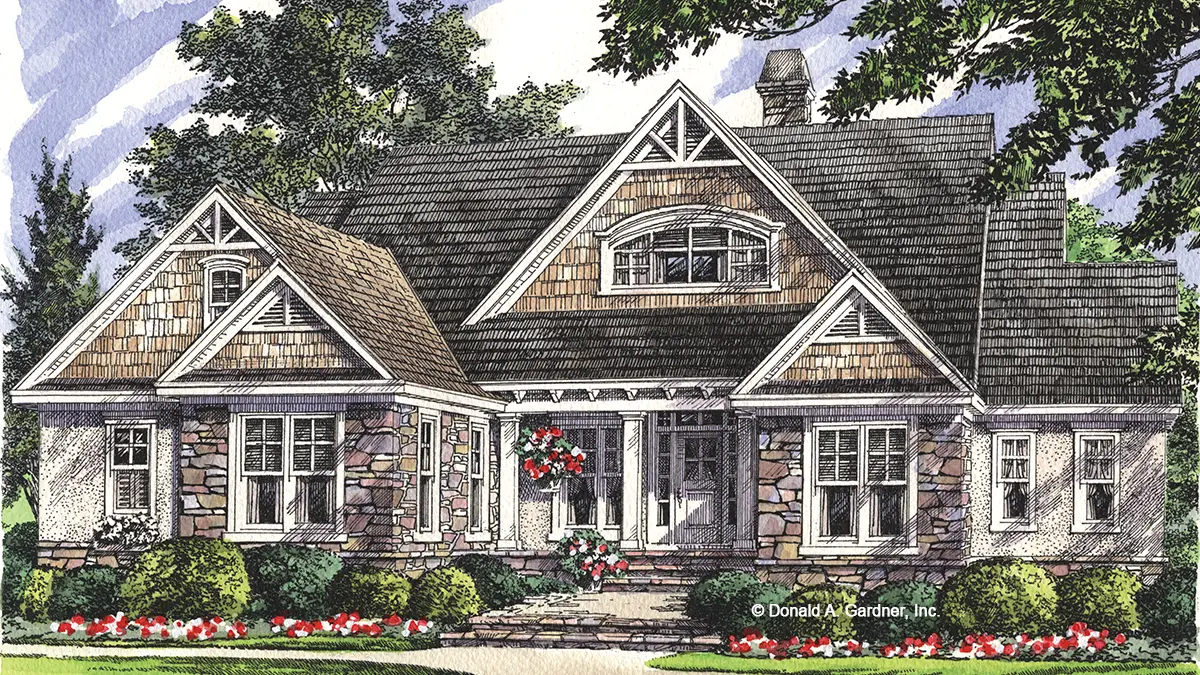 This is an illustration of the front of craftsman house plan 746 The Vandenberg