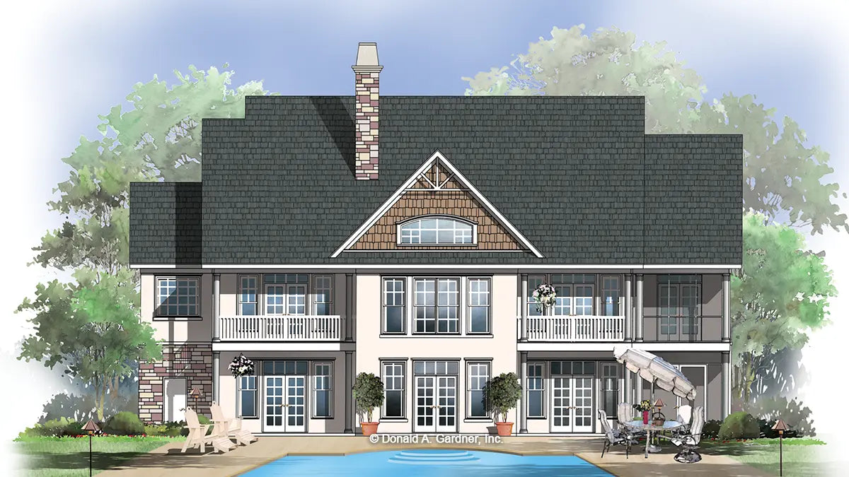 This is an illustration of the rear of walkout basement house plan 746 The Vandenberg