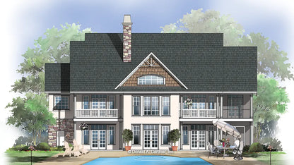 This is an illustration of the rear of walkout basement house plan 746 The Vandenberg