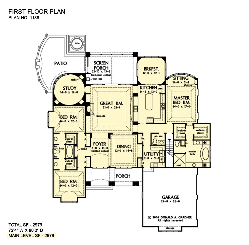 This is the first floor plan image for French Country house plan 1186 The Verdelais