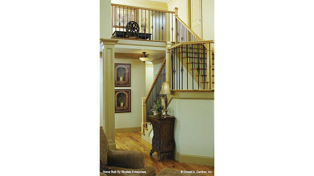 This is a photograph of the stairs of european house plan 936 The Verdigre as built by a customer