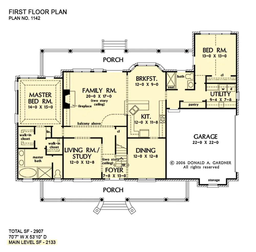 This is the first floor plan image for brick house plan 1142 The Vernon Downs