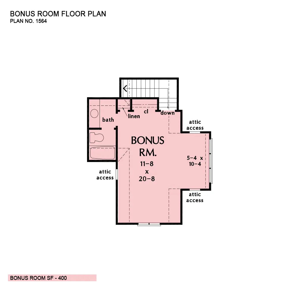 This is the bonus room floor plan image for three bedroom house plan 1564 The Virgil