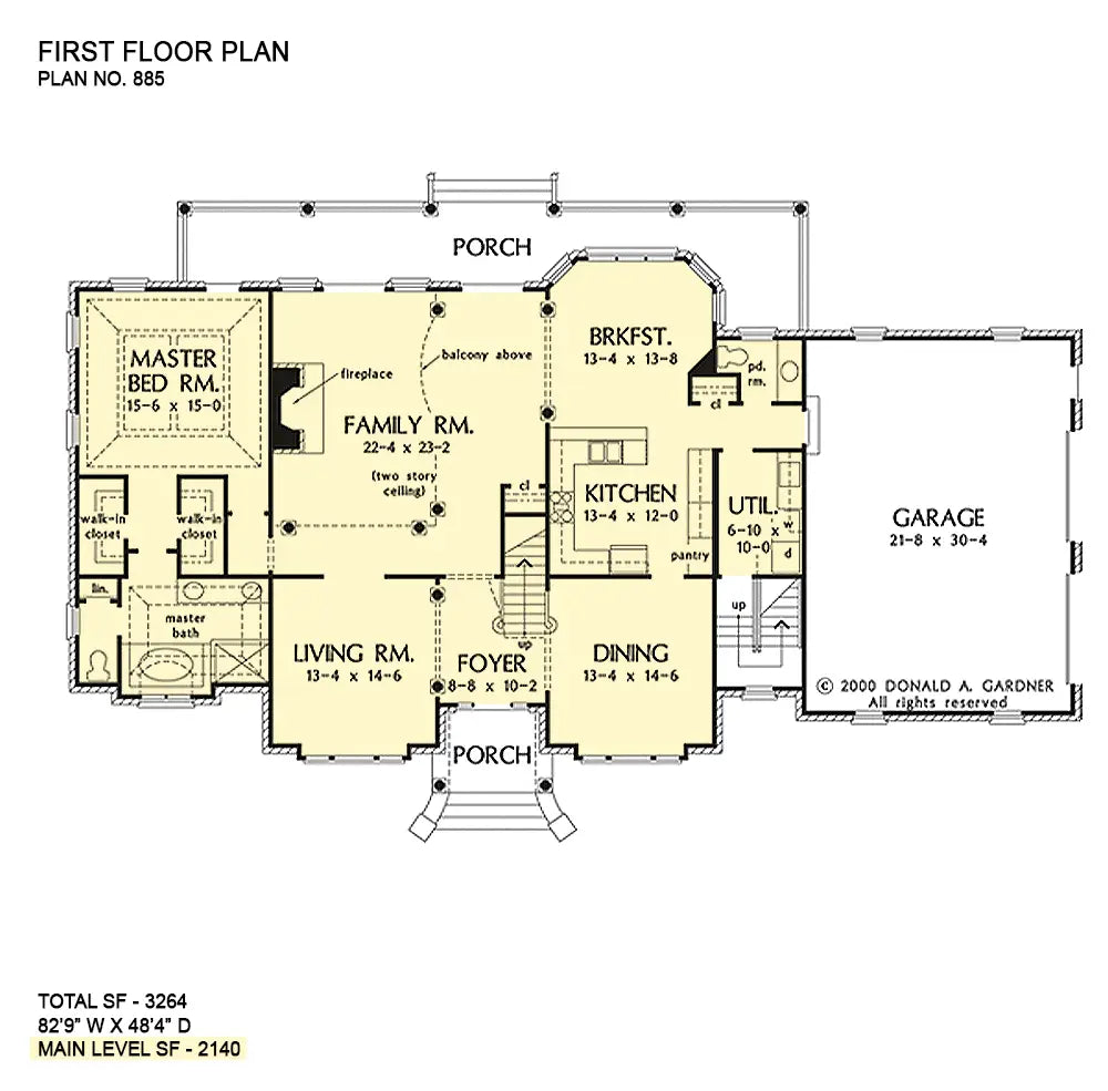 This is the first floor plan image for two story house plan 885 The Wainwright