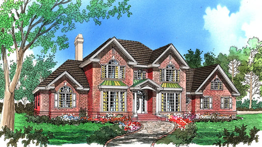 This is an illustration of the front of two story house plan 885 The Wainwright