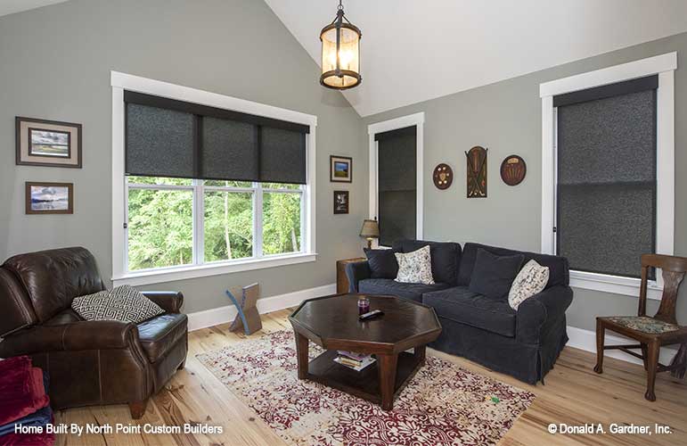 This is a photograph of the sitting room of craftsman house plan 1446 The Wallace as built by a customer