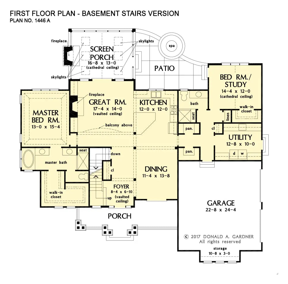 This is the first floor plan image for two story house plan 1446 The Wallace if the home is built over a basement