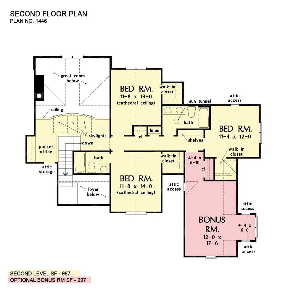 This is the second floor plan image for craftsman house plan 1446 The Wallace