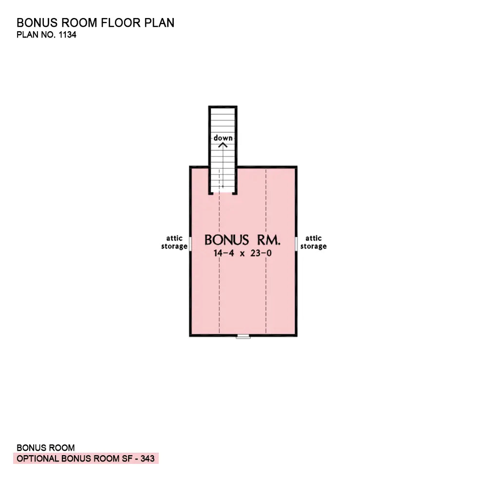 This is the bonus room floor plan image for four bedroom house plan 1134 The Walnut Creek