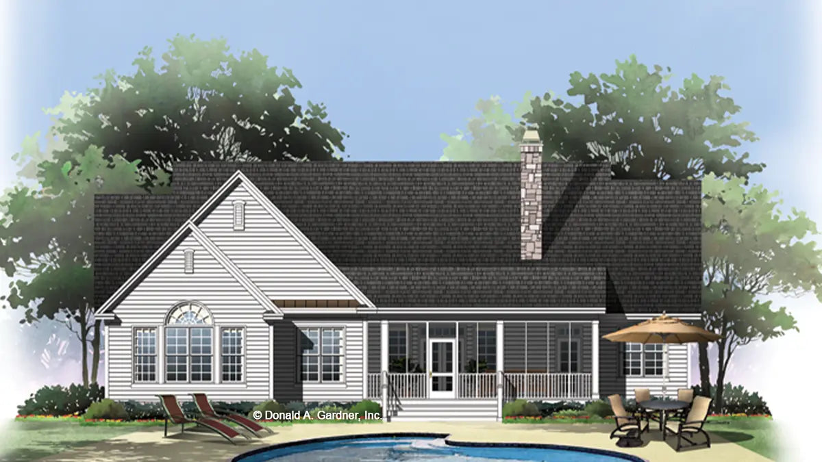 This is an illustration of the rear of craftsman house plan 1134 The Walnut Creek