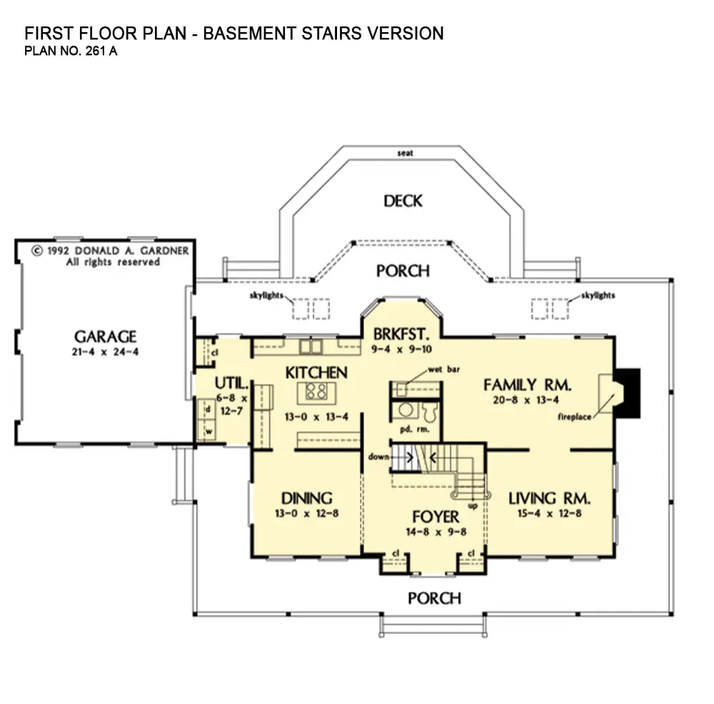 This is the first floor plan image for four story house plan 261 The Warrenton if the home is built over a basement