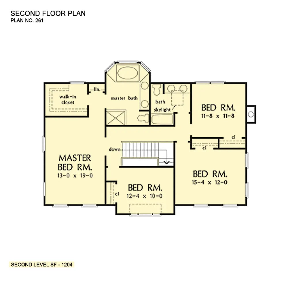 This is the second floor plan image for two story house plan 261 The Warrenton