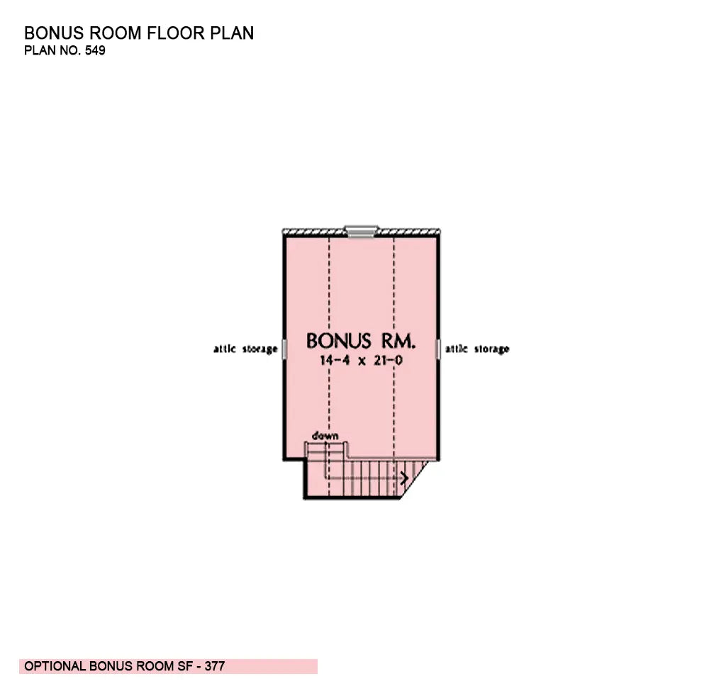 This is the bonus room floor plan image for one story house plan 549 The Waterford