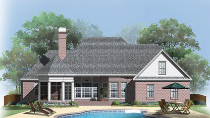 This is an illustration of the rear of three bedroom house plan 549 The Waterford