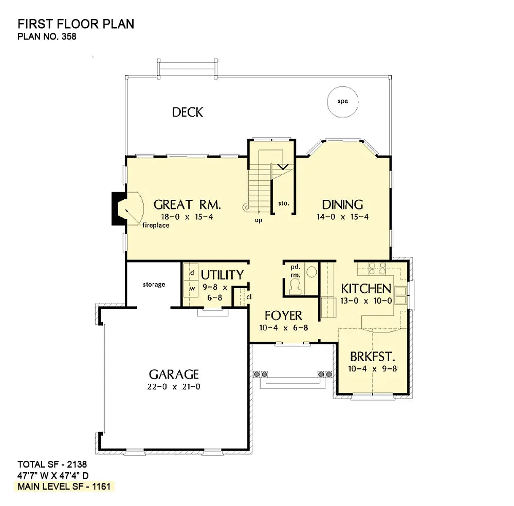 This is the first floor plan image for narrow lot house plan 358 The Watkins