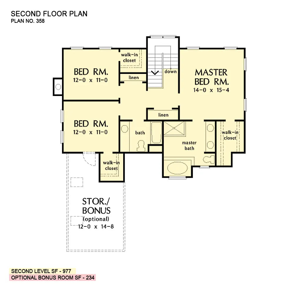 This is the second floor plan image for two story house plan 358 The Watkins