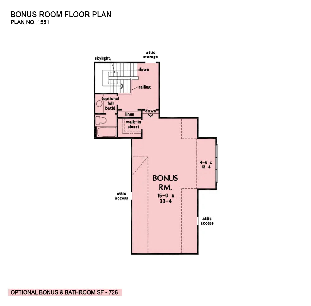 This is the bonus room floor plan image for modern farmhouse plan 1551 The Watson