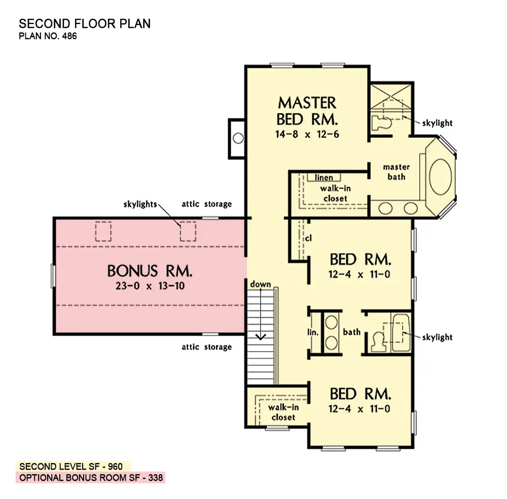 This is the second floor plan image for two story house plan 486 The Waverly