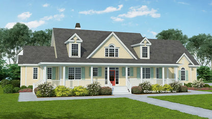 This is an illustration of the front of farmhouse house plan 1039 The Waycross