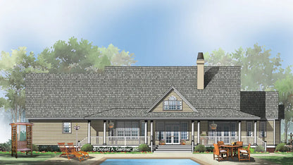 This is an illustration of the rear of four bedroom house plan 1039 The Waycross