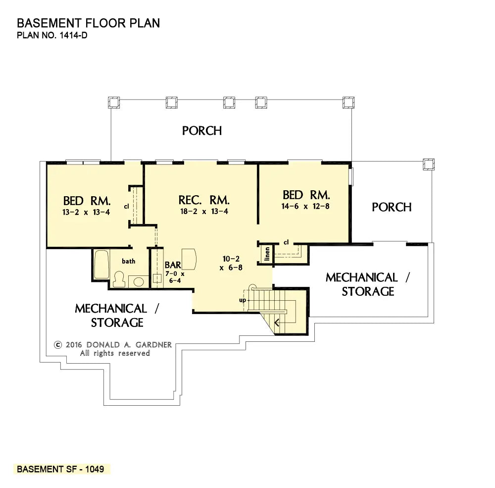 This is the basement floor plan image for walkout basement house plan 1414 The Waylon