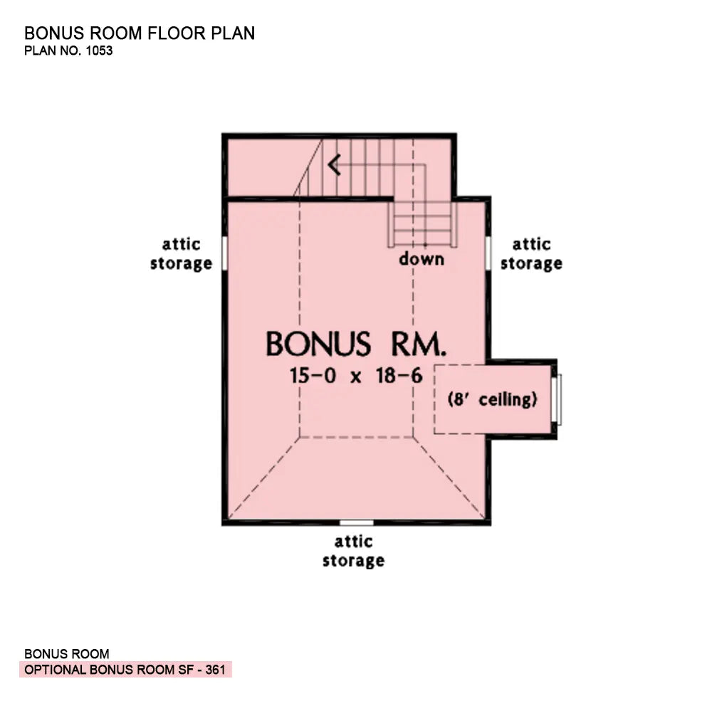 This is the bonus room floor plan image for one story house plan 1053 The Weatherford