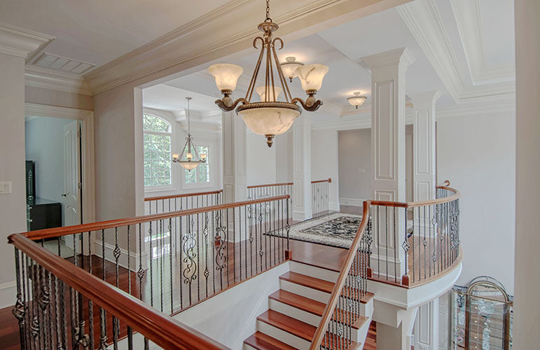 View of the hanging lights from the loft. The Wedgewood plan 806.